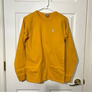 Champion T Shirt Spell out Yellow Gold Small Graphic Cotton Retro Mens Vintage